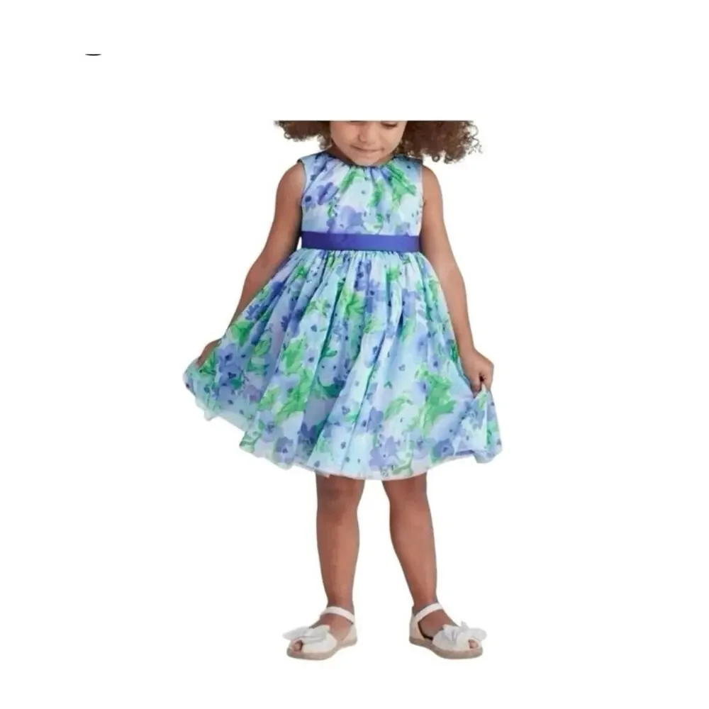 Gymboree Girl Watercolor Lined Blue Purple Dress Summer party Wedding 5T EUC